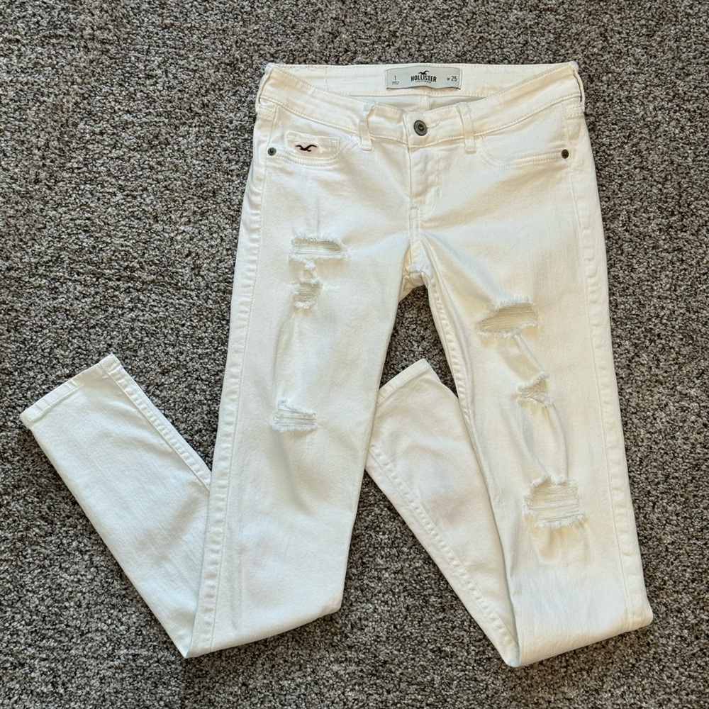 Hollister Y2K Women's white Distressed Skinny Jeans